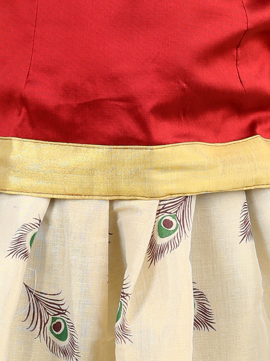 BownBee Silk Half Sleeves Motif Printed South Indian Pavda Pattu Lehenga Choli -Maroon