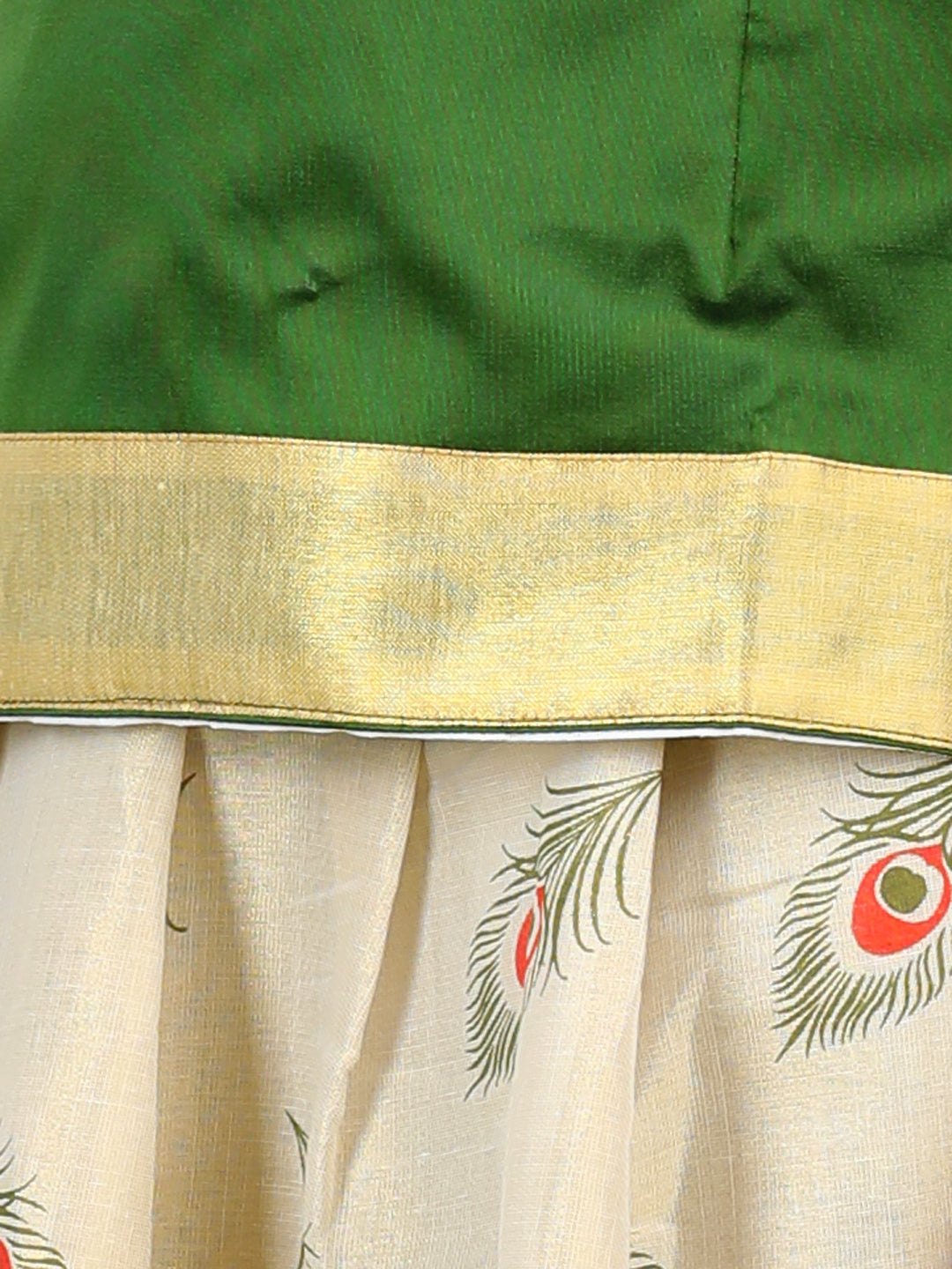 BownBee Silk Half Sleeves Motif Printed South Indian Pavda Pattu Lehenga Choli - Green