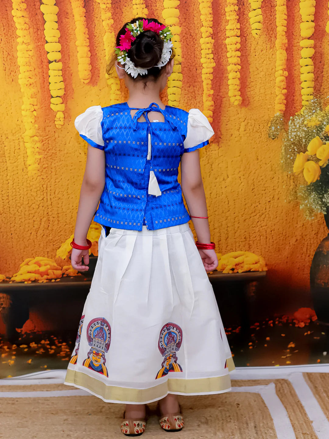 BownBee Half Sleeve South Indian Pavda Pattu Lehenga For Girls