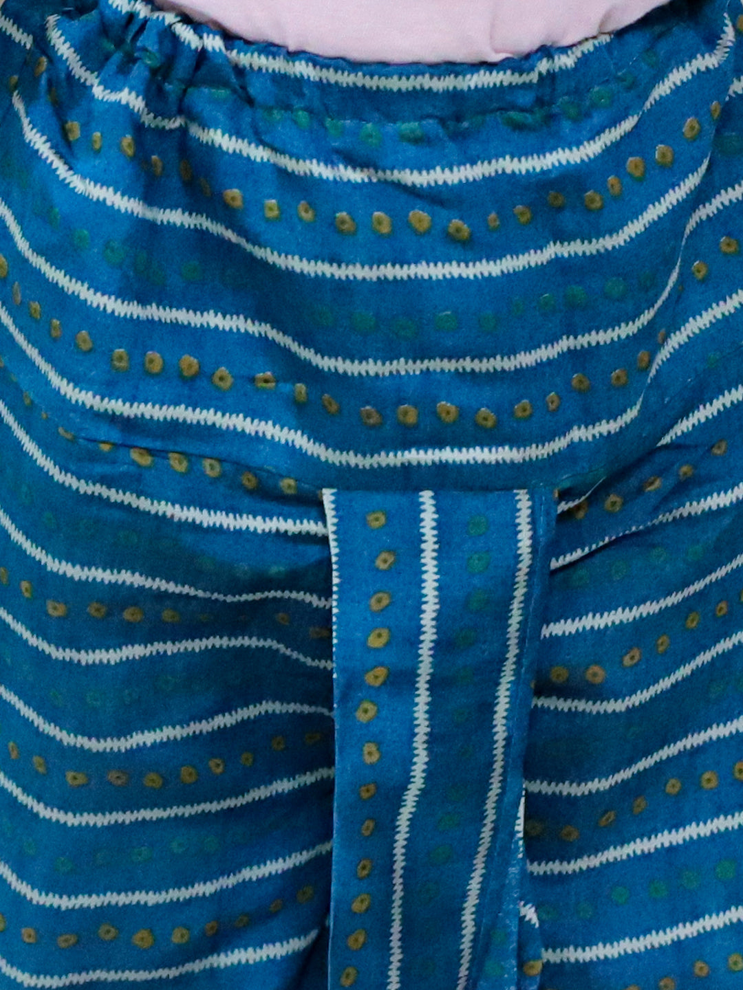 BownBee Sibling Set Pure Cotton Printed Halter Neck Kurti with Harem Pants & Dupatta and Pure Cotton Printed Full Sleeve Kurta Dhoti for Boys- Blue