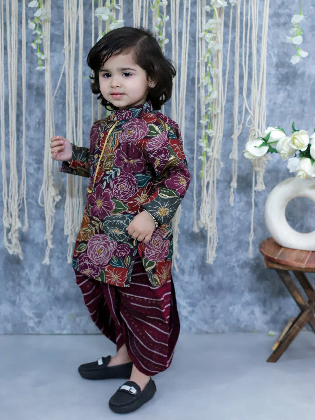 BownBee Printed Full Sleeve Kurta Dhoti for Boys
