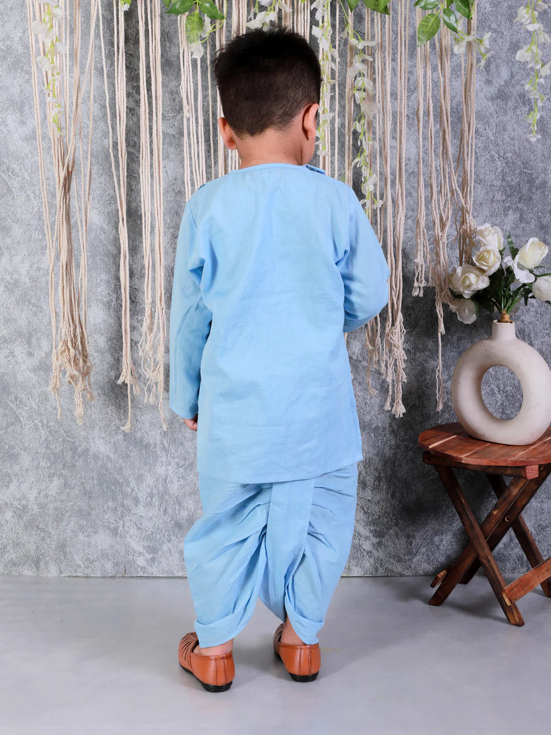 BownBee Embroidered Full Sleeve Cotton Kurta with Dhoti