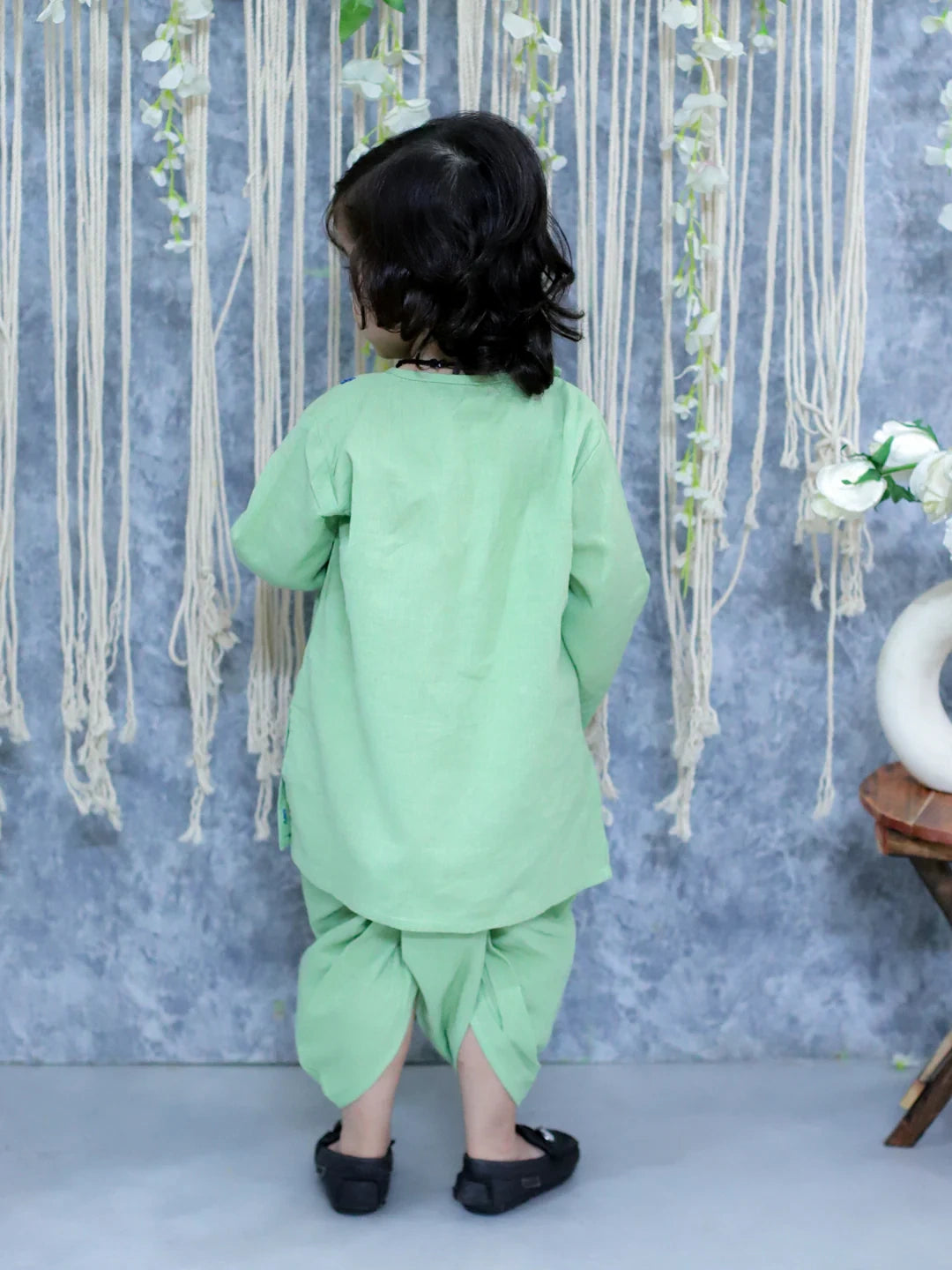 BownBee Embroidered Full Sleeve Cotton Kurta with Dhoti