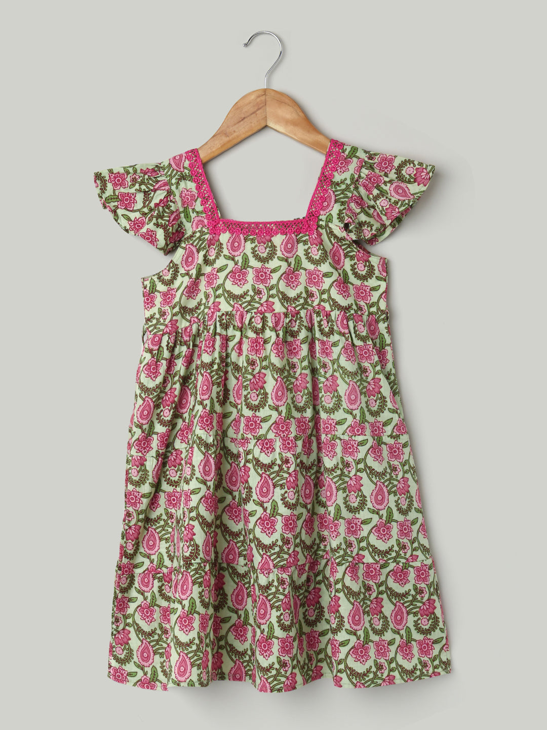 BownBee Printed Pure Cotton Summer Frock for Girls - Pink