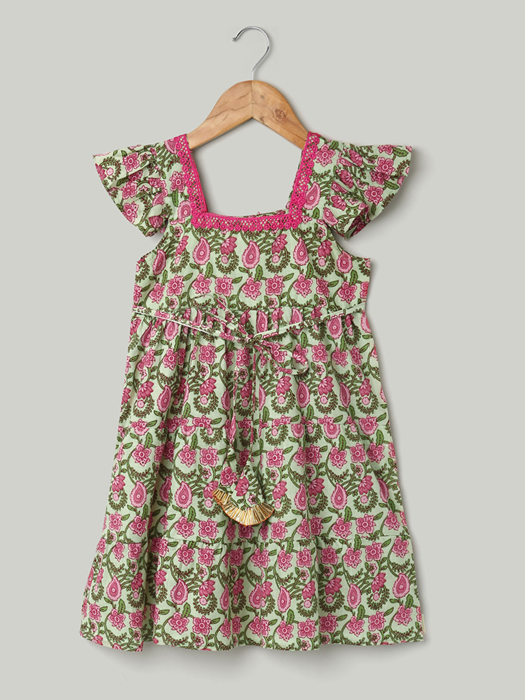 BownBee Printed Pure Cotton Summer Frock for Girls - Pink
