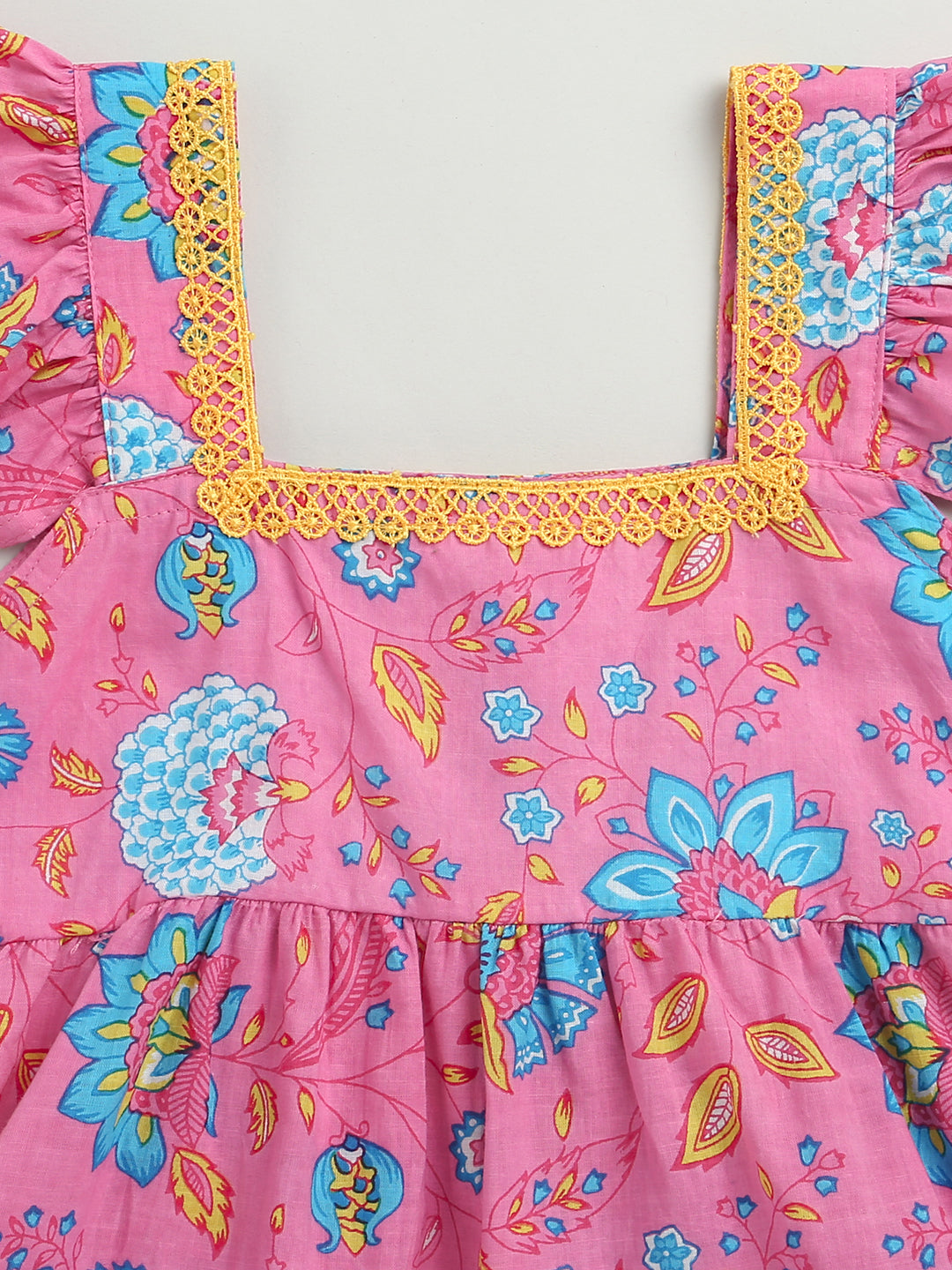 BownBee Printed Pure Cotton Summer Frock for Girls - Pink