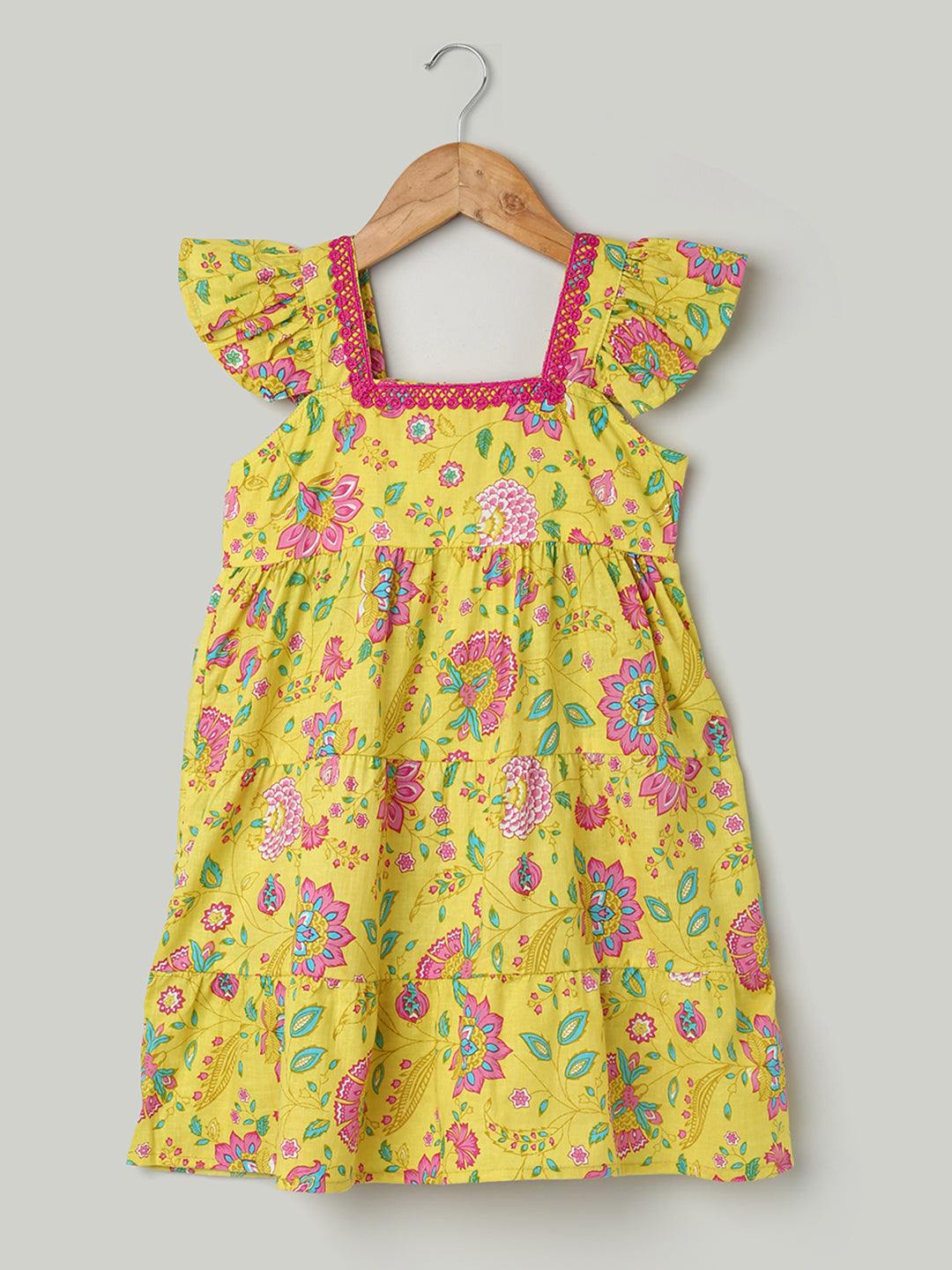 BownBee Printed Pure Cotton Summer Frock for Girls - Pink