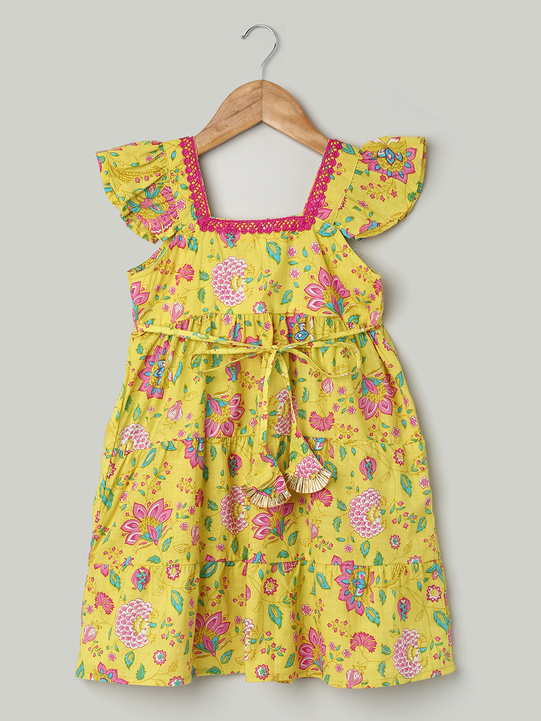 BownBee Printed Pure Cotton Summer Frock for Girls - Pink