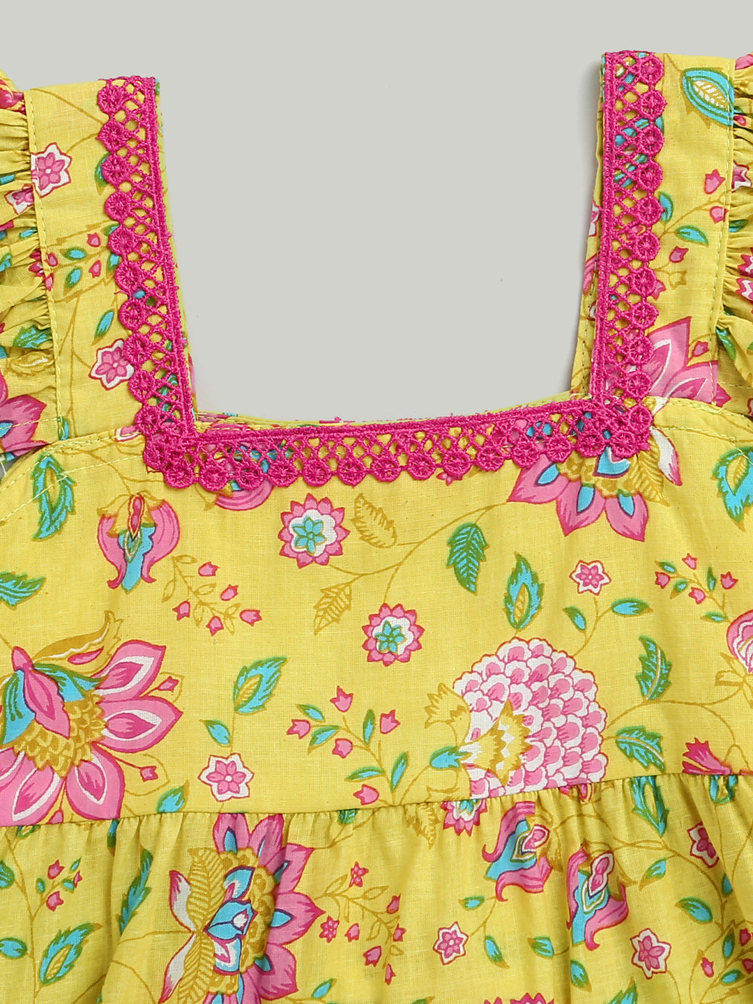 BownBee Printed Pure Cotton Summer Frock for Girls - Pink