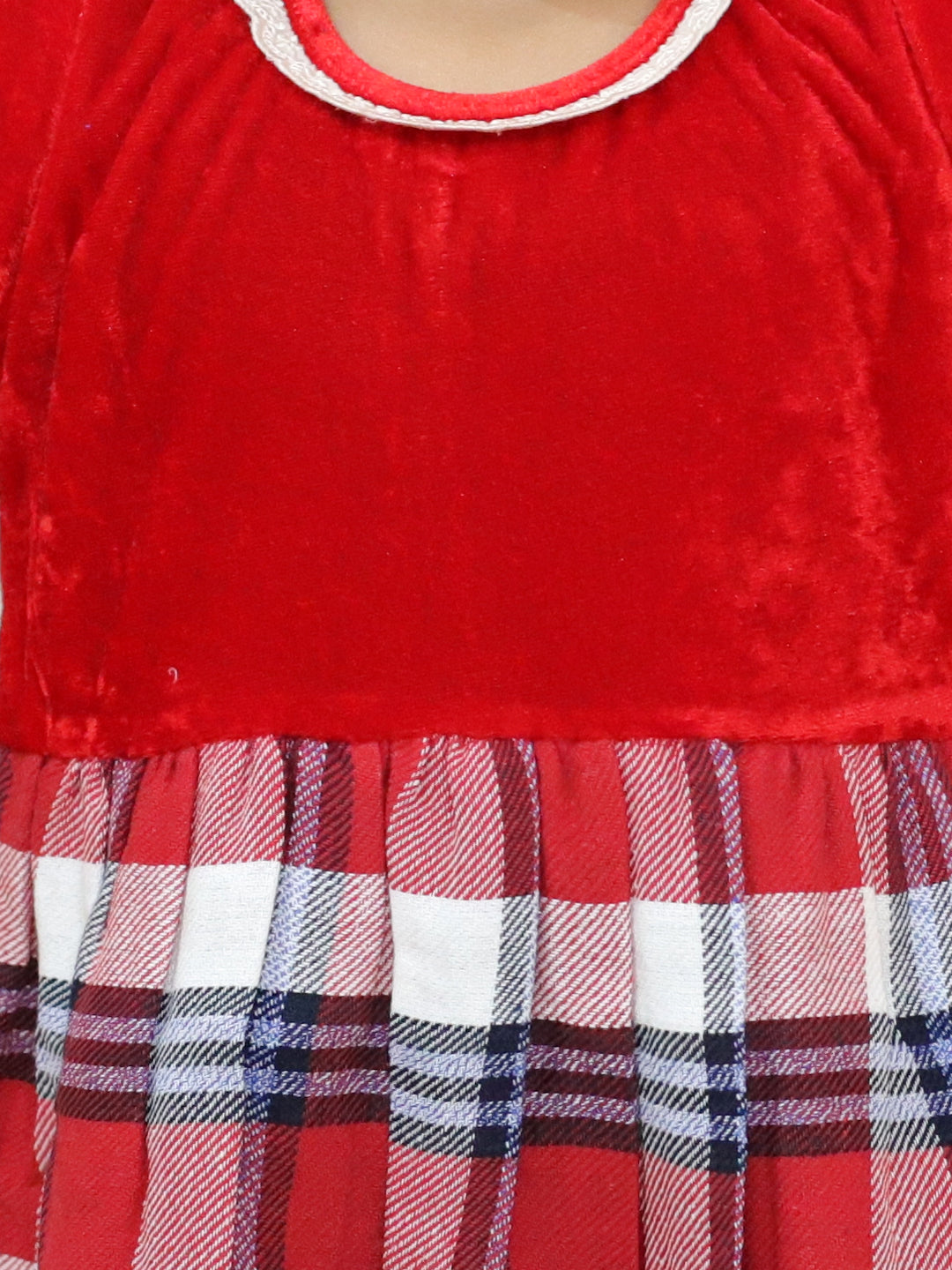 BownBee Girl Velvet Twill Full Sleeve Winter Dress -Red