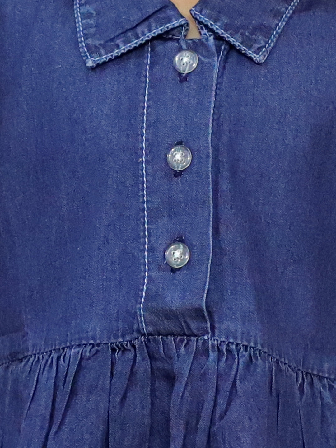 BownBee Girl Ruffle Sleeve Denim Dress-Blue