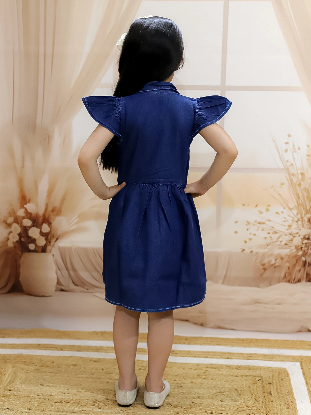 BownBee Girls Ruffle Sleeve Denim Dress For Baby