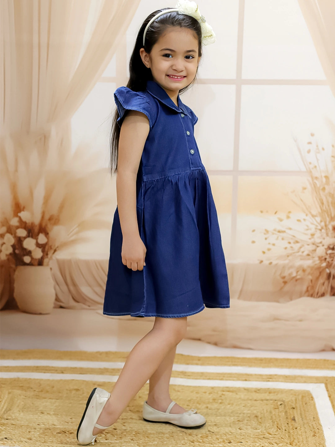 BownBee Girls Ruffle Sleeve Denim Dress For Baby