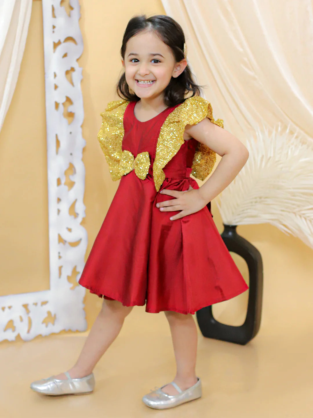 BownBee Girl Sequin Frill Party Taffeta Silk Frock