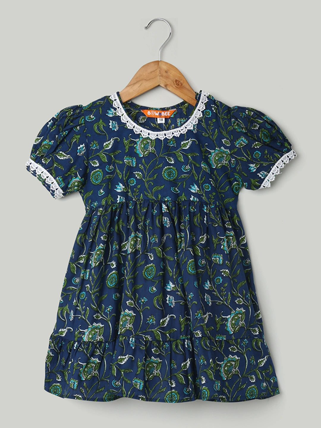 BownBee Pure Printed Cotton Puff Sleeve Summer Frock for Girls