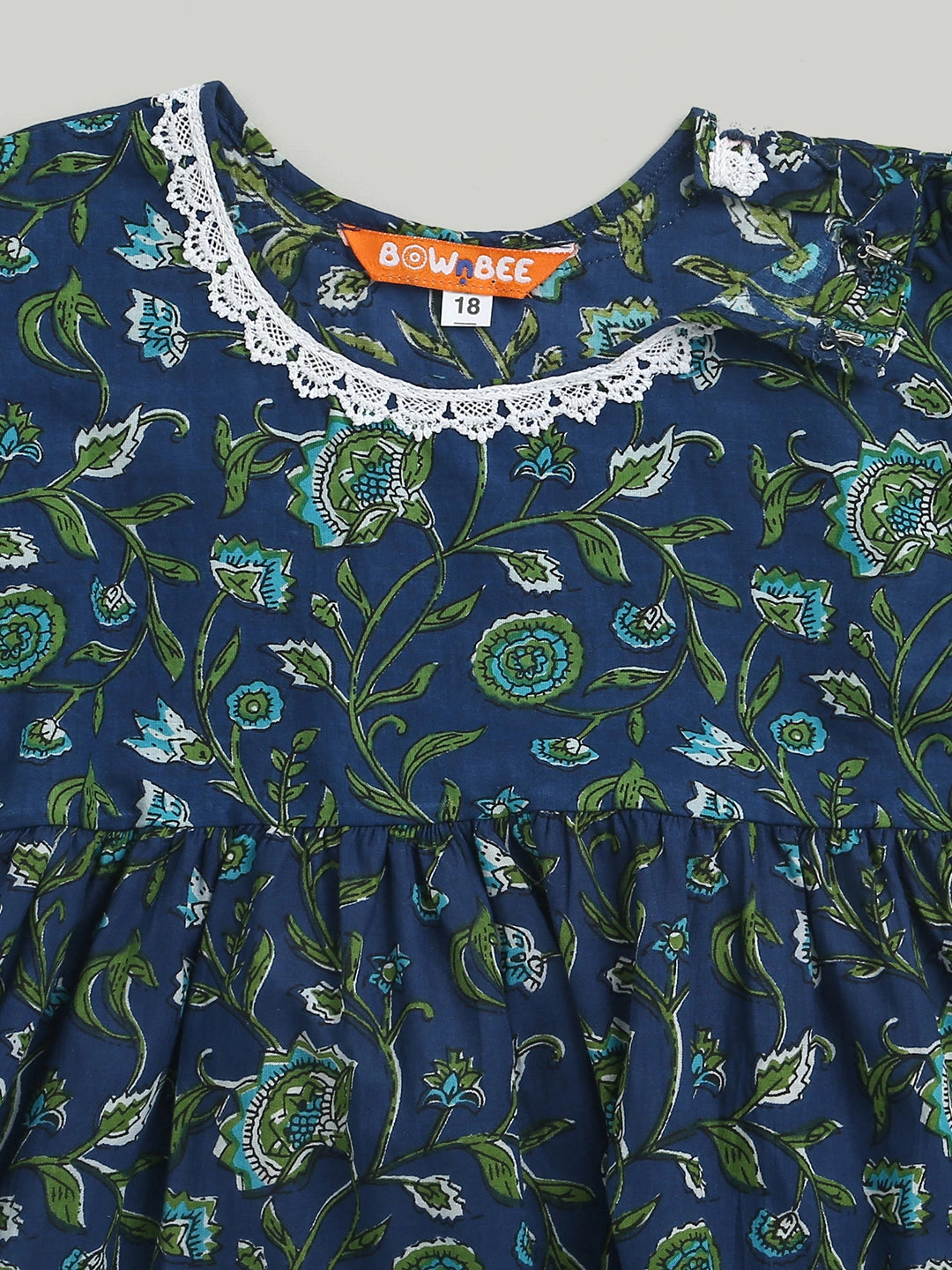 BownBee Pure Printed Cotton Puff Sleeve Summer Frock for Girls