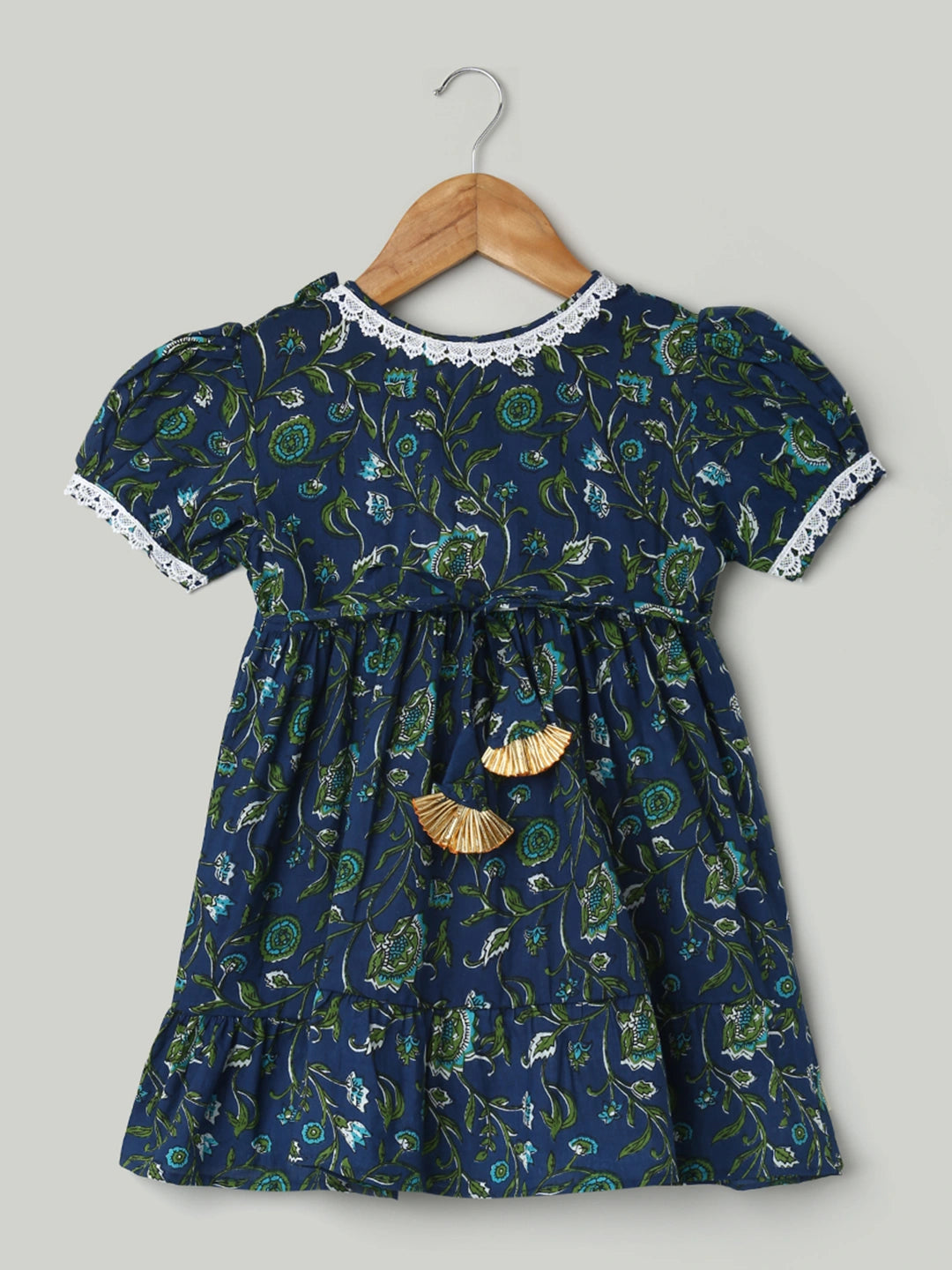 BownBee Pure Printed Cotton Puff Sleeve Summer Frock for Girls