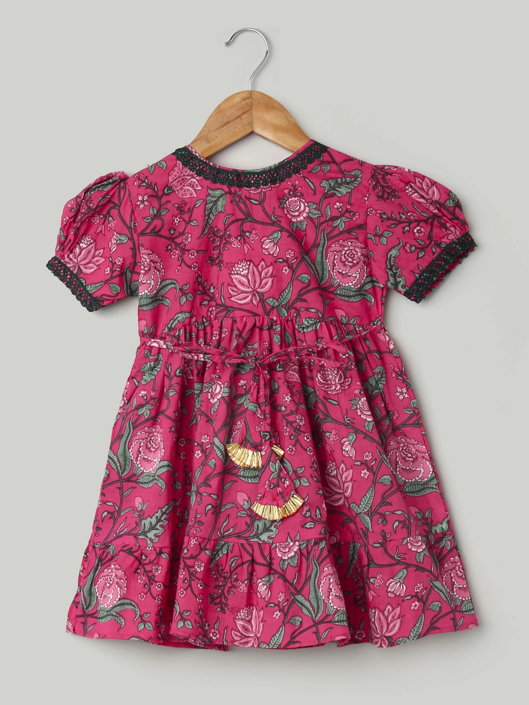 BownBee Pure Printed Cotton Puff Sleeve Summer Frock for Girls