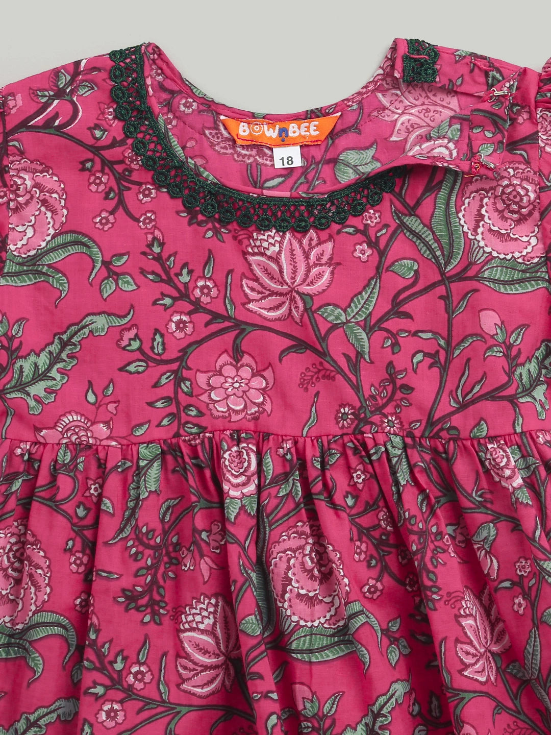 BownBee Pure Printed Cotton Puff Sleeve Summer Frock for Girls