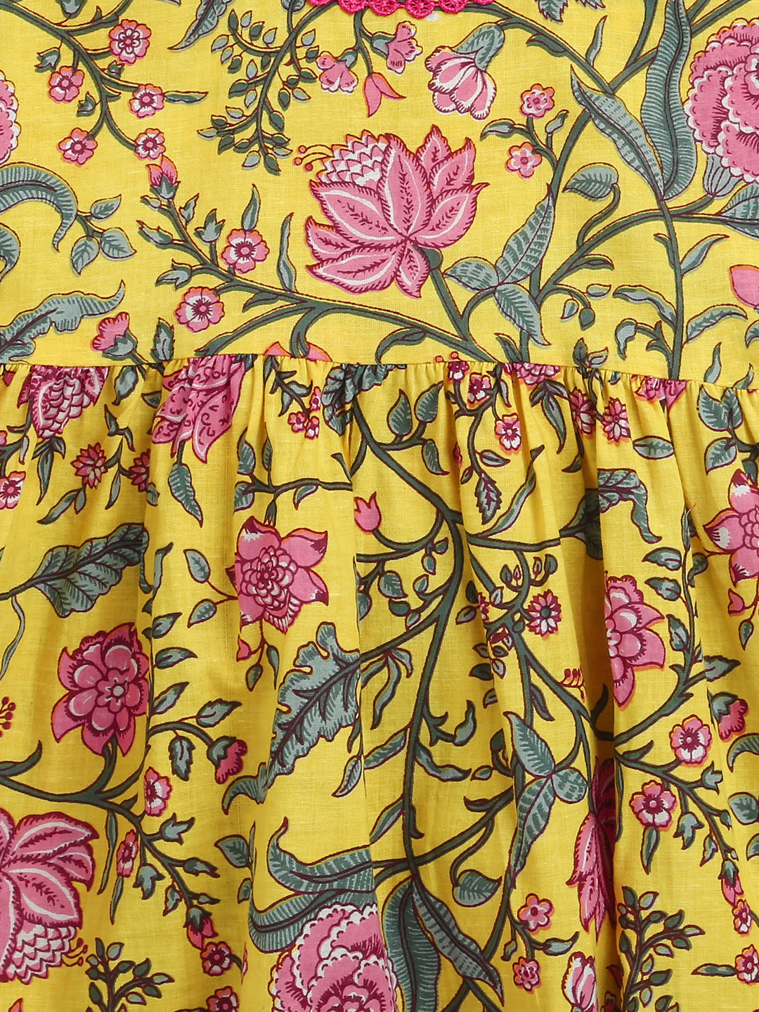 BownBee Pure Printed Cotton Puff Sleeve Summer Frock for Girls - Yellow