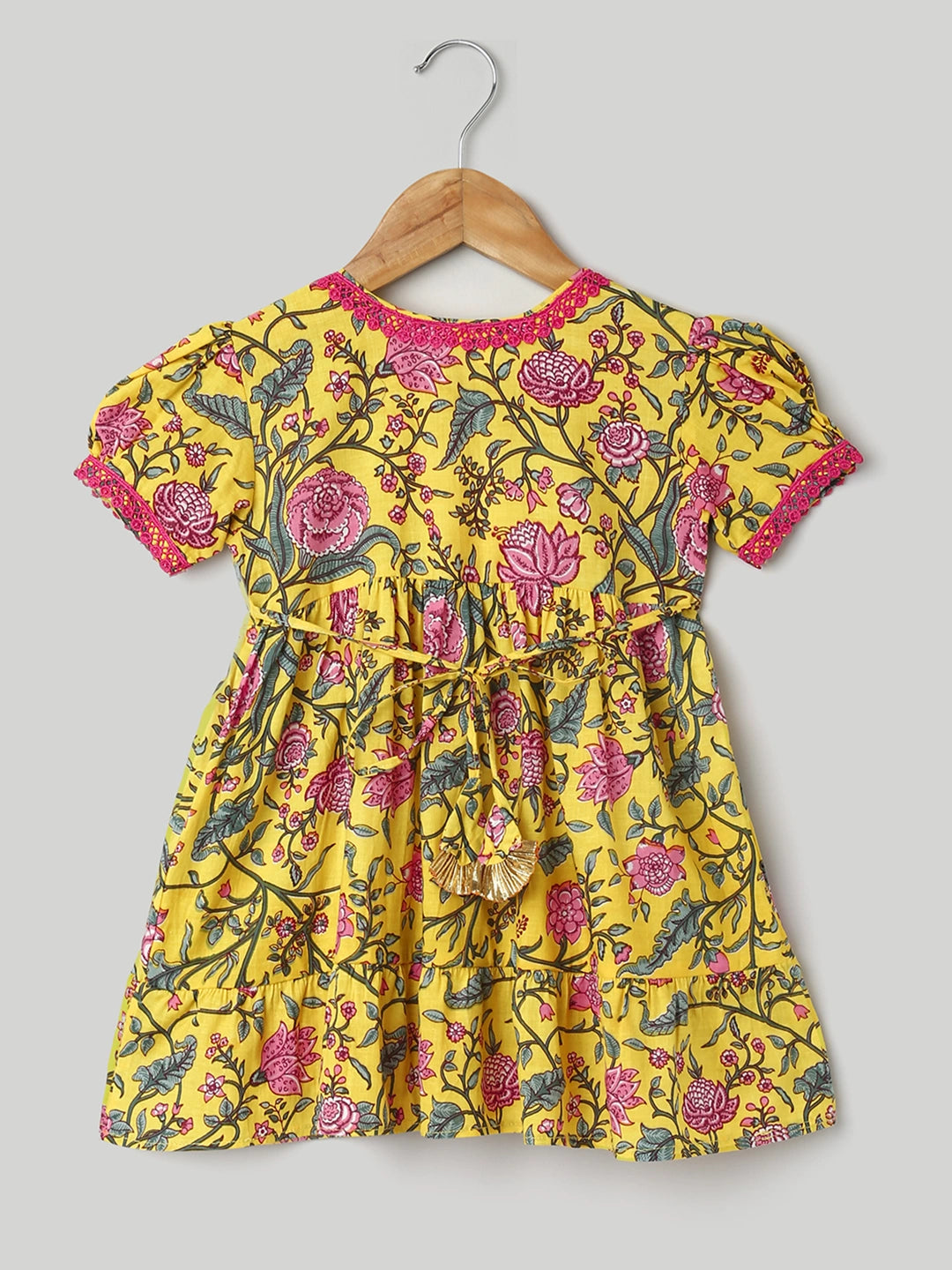 BownBee Pure Printed Cotton Puff Sleeve Summer Frock for Girls