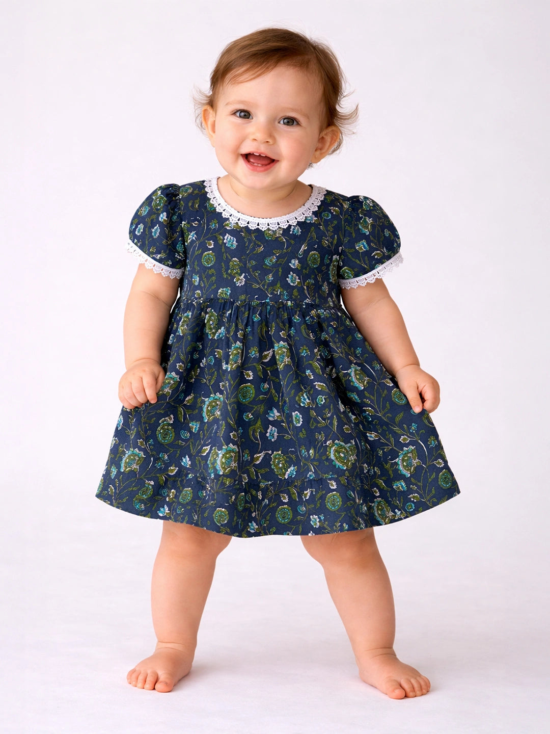BownBee Pure Printed Cotton Puff Sleeve Summer Frock for Infants Girls