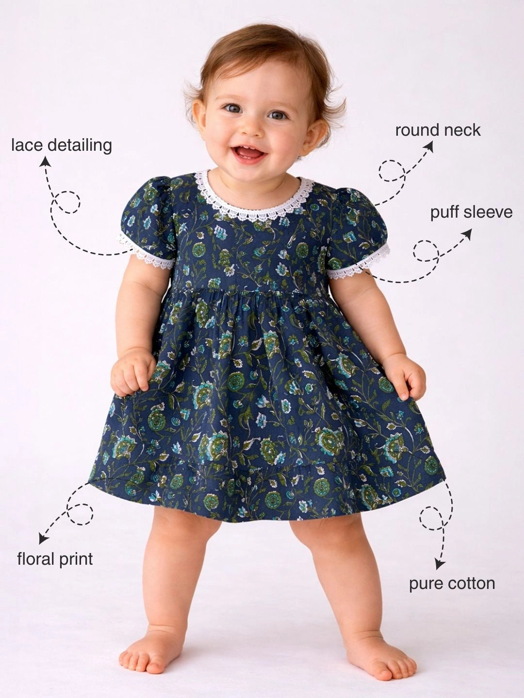 BownBee Pure Printed Cotton Puff Sleeve Summer Frock for Infants Girls