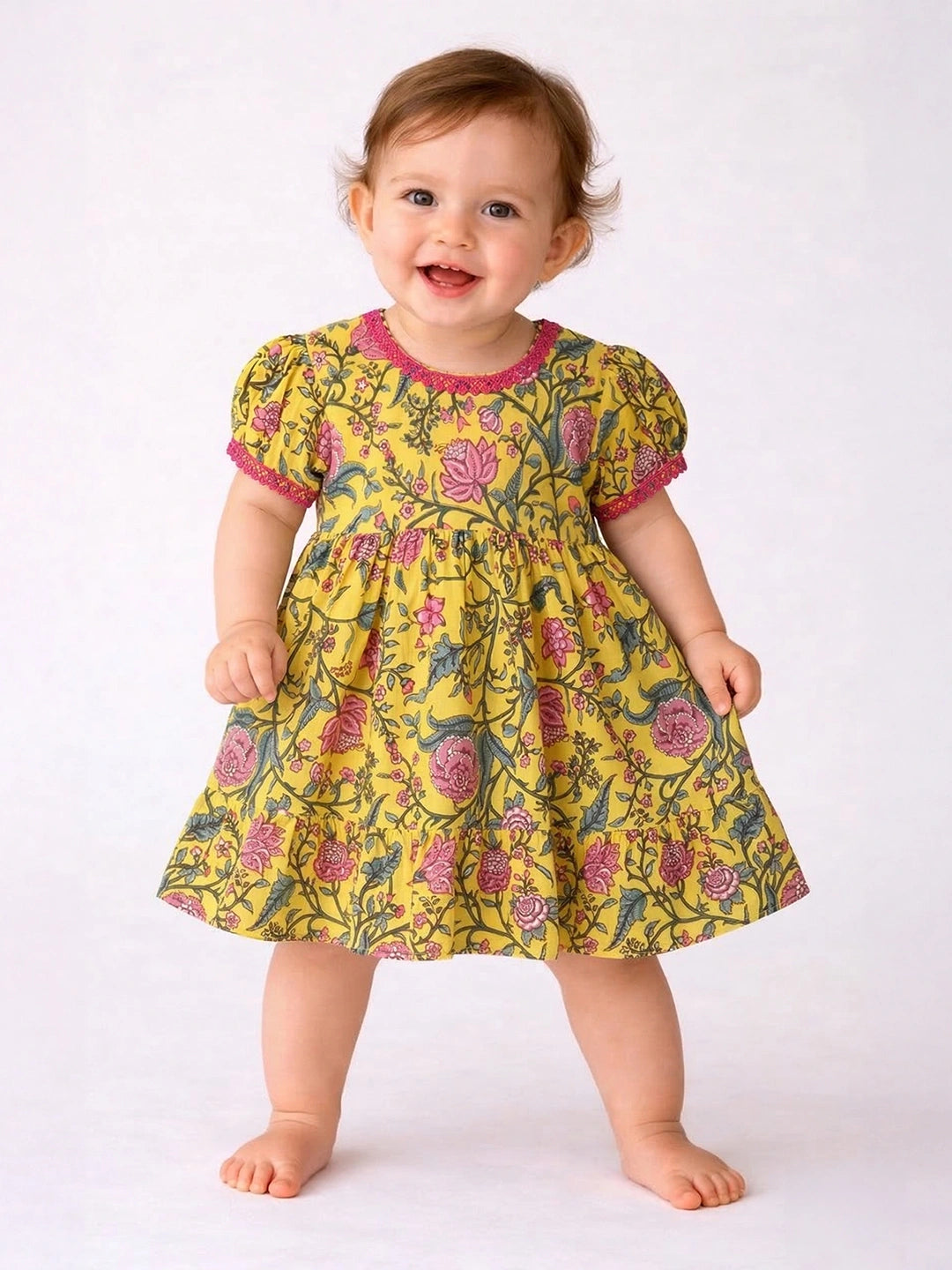 BownBee Pure Printed Cotton Puff Sleeve Summer Frock for Infants Girls