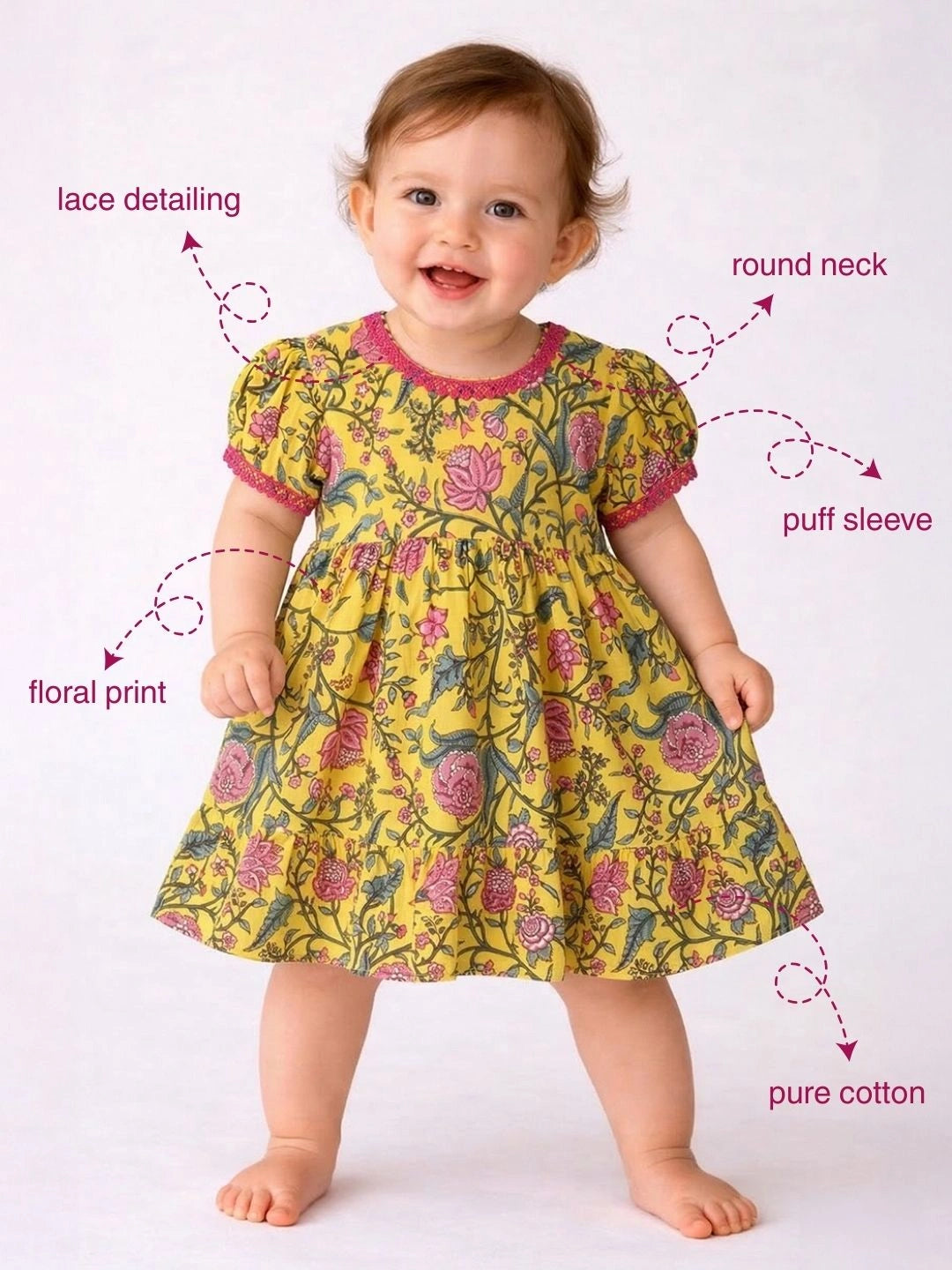 BownBee Pure Printed Cotton Puff Sleeve Summer Frock for Infants Girls