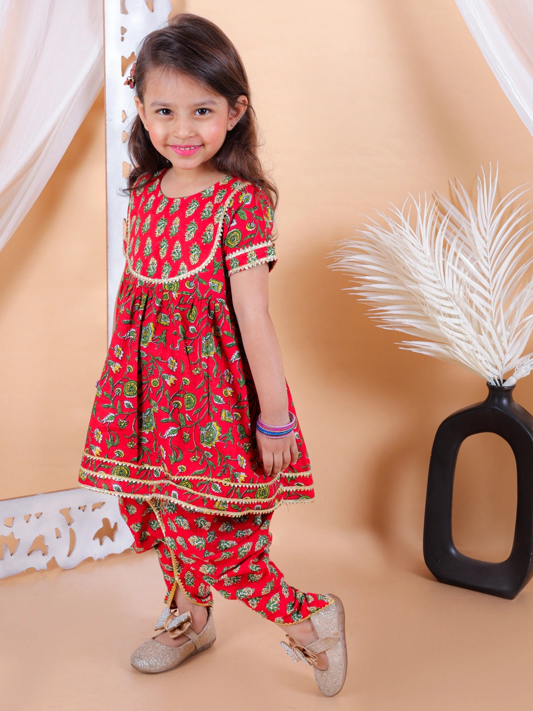 BownBee Sibling Set Pure Cotton Printed Kurta Dhoti with Pure Cotton Patch Top Dhoti