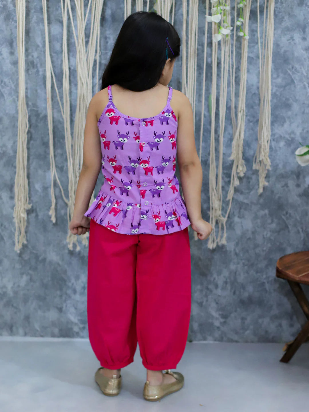 BownBee Pure Cotton Printed Top with Harem Pants for Girls