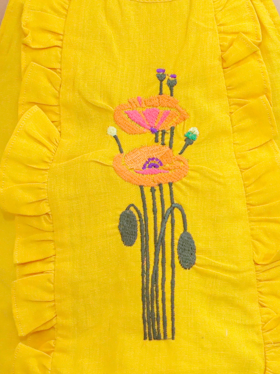 BownBee Girls Cotton Embroidered Spaghetti Top with Palazzo pant  Co Ords  Yellow