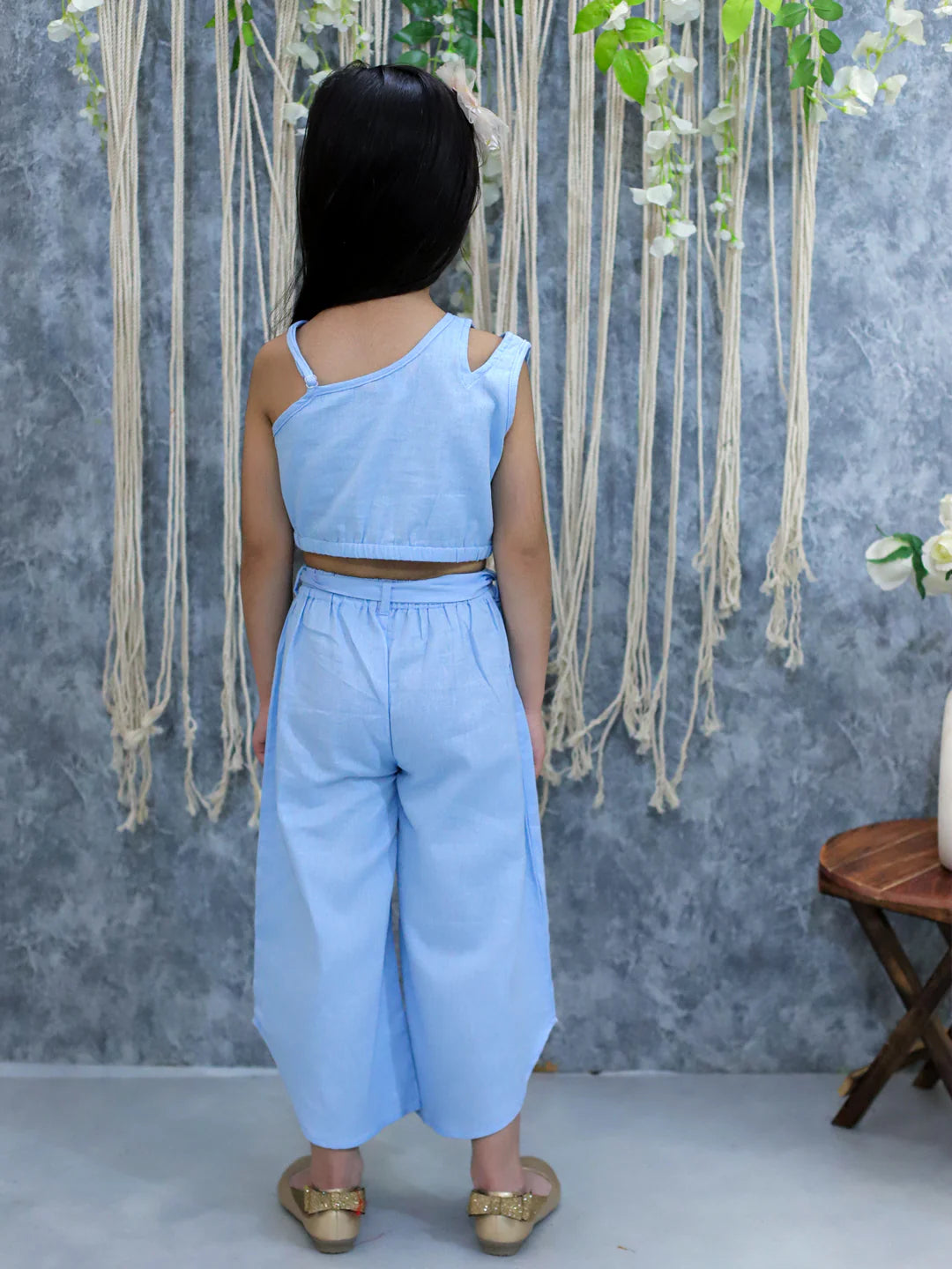BownBee Girls Cotton Embroidered Top with Palazzo Pants Co Ords