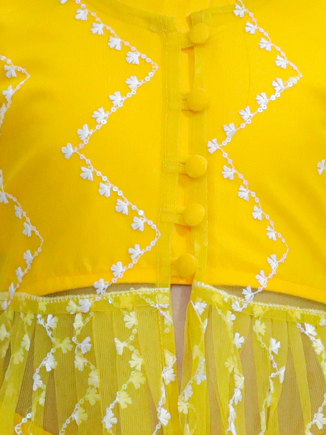 BownBee Embroidered Jacket with Top and Dhoti Set for Girls - Yellow