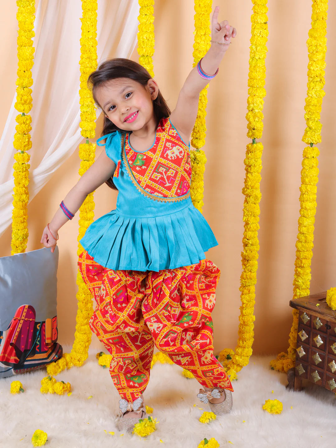 BownBee Gils Ethnic Patan Patola Patch Top with Printed Dhoti Indo Western