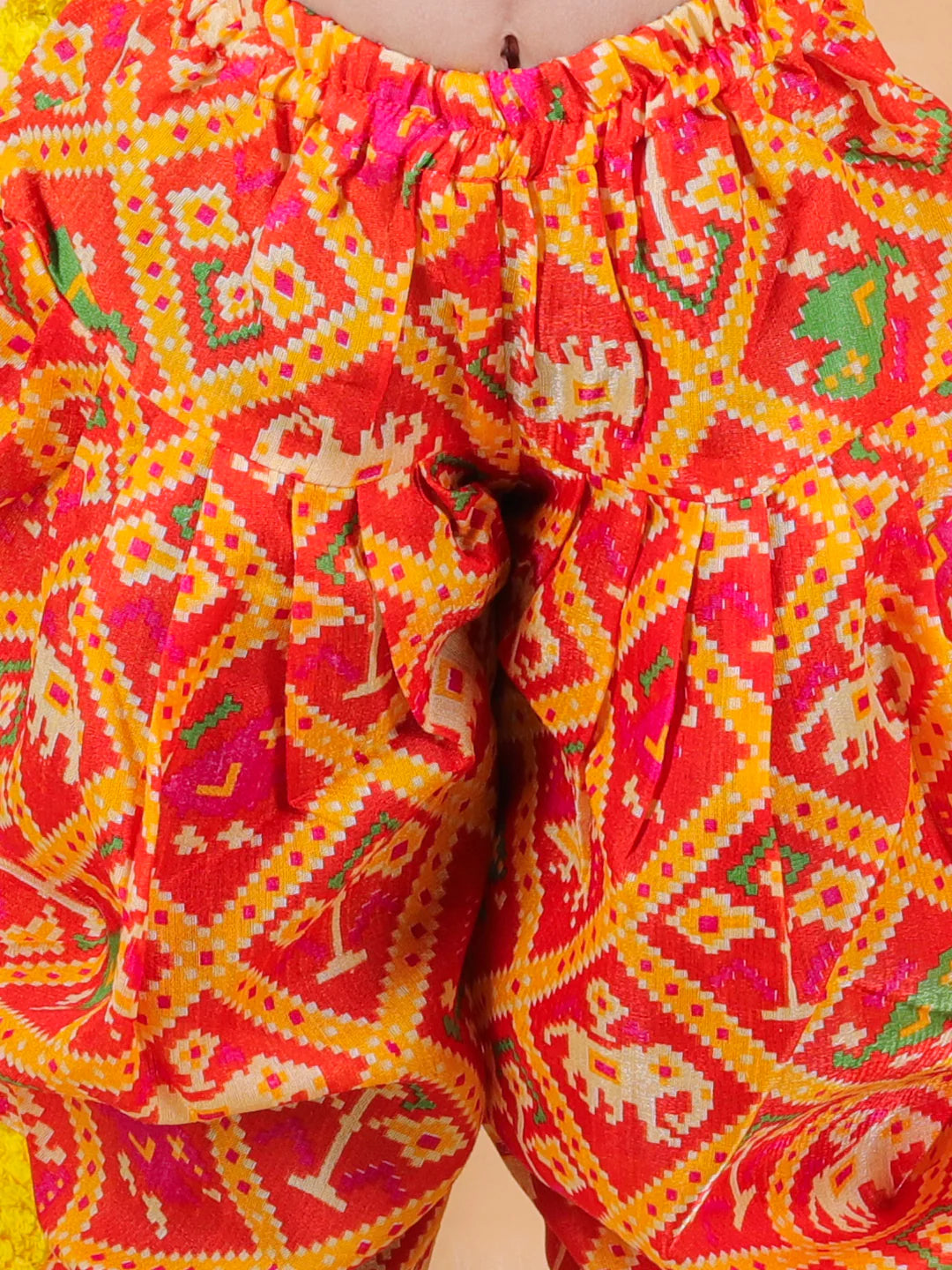 BownBee Gils Ethnic Patan Patola Patch Top with Printed Dhoti Indo Western