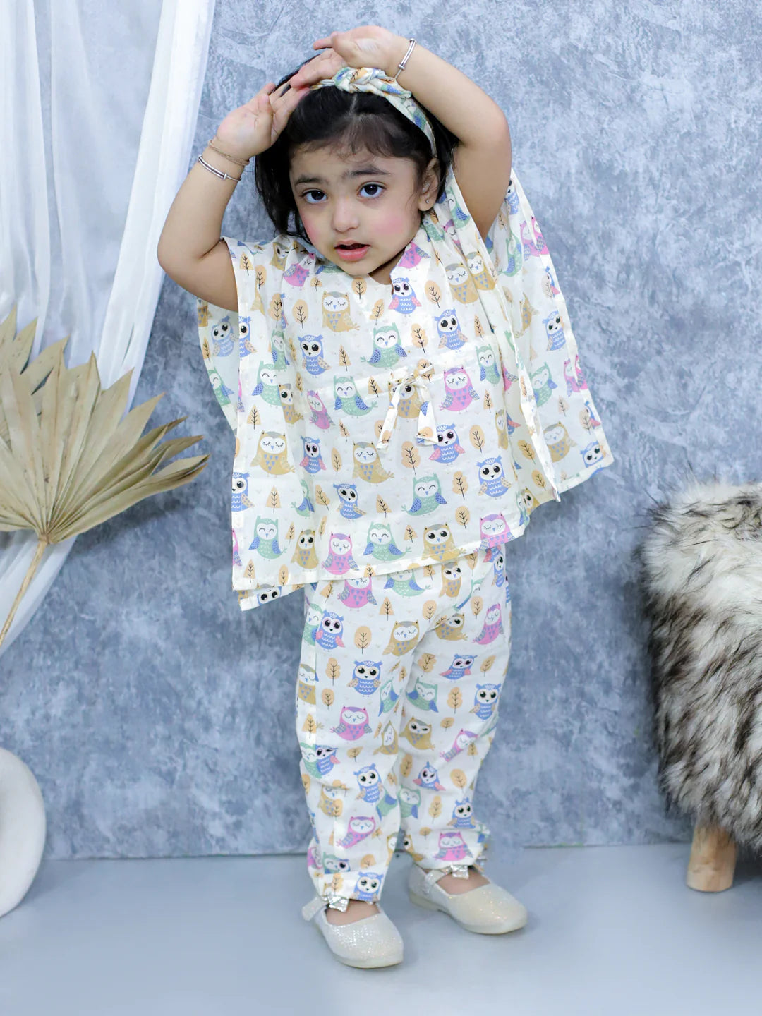 BownBee Pure Cotton Printed Kaftan with Pant and Headband Set