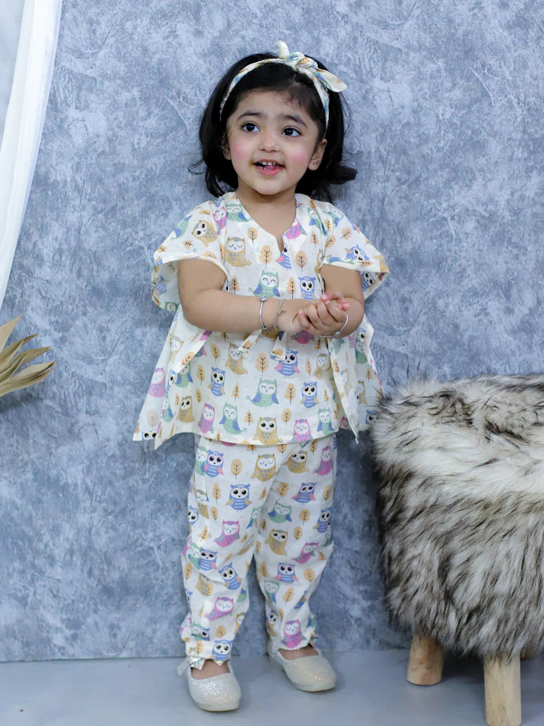 BownBee Pure Cotton Printed Kaftan with Pant and Headband Set
