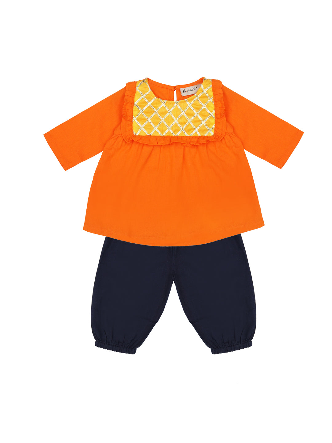 BownBee Cotton Full Sleeve Top with Harem For Girls - Orange