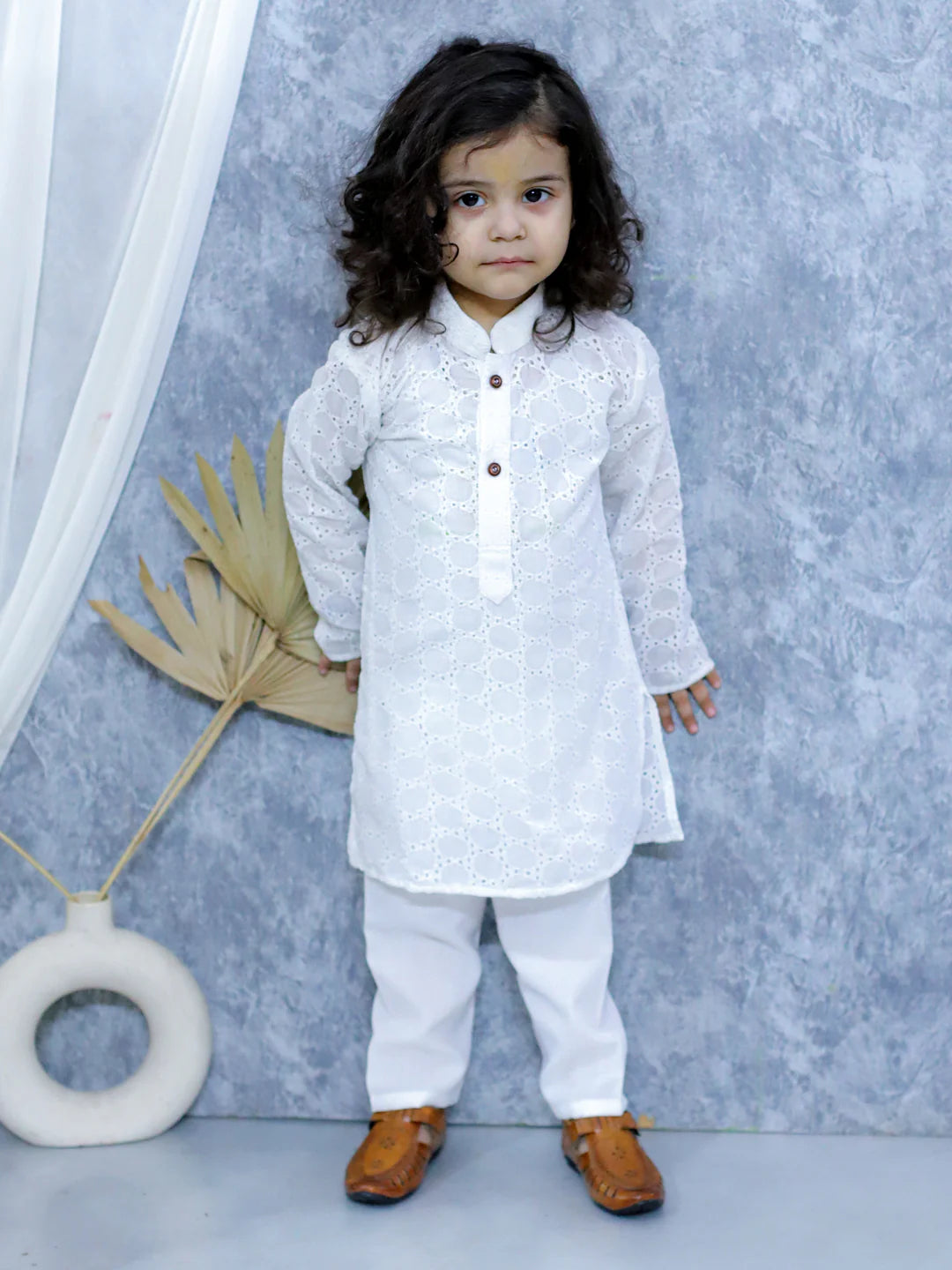 BownBee Chikan Full Sleeve Cotton Kurta with Pajama for Boys