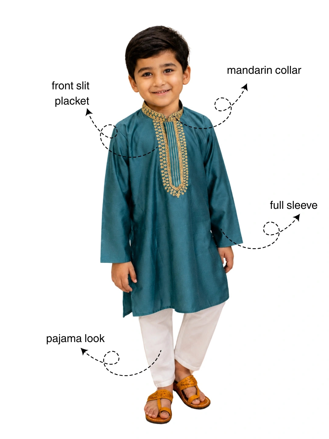 Bownbee Embroidery Full Sleeve Cotton Kurta with Pajama for Boys