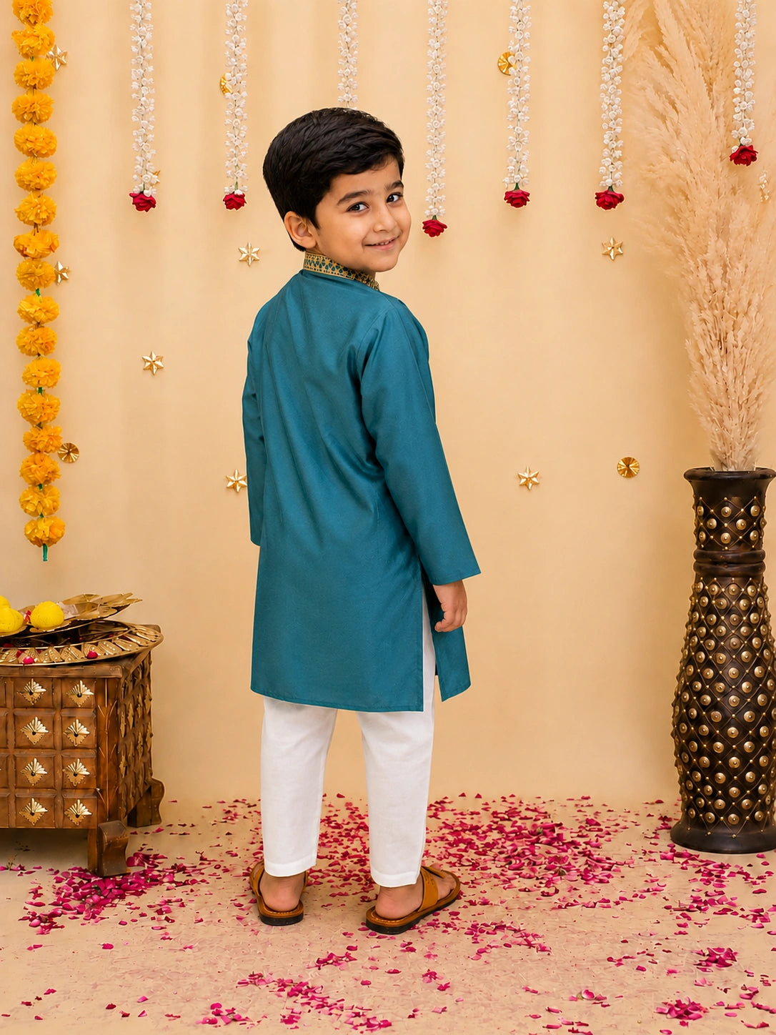 Bownbee Embroidery Full Sleeve Cotton Kurta with Pajama for Boys