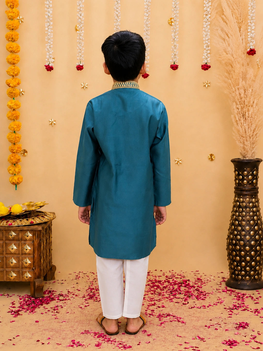 Bownbee Embroidery Full Sleeve Cotton Kurta with Pajama for Boys