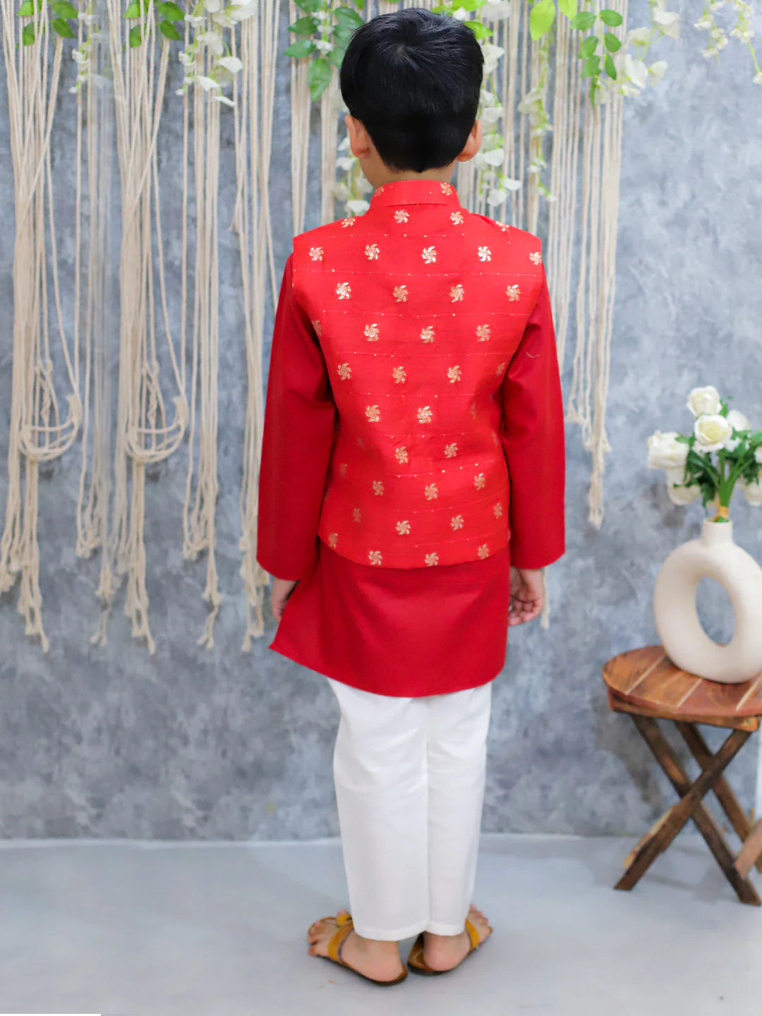 BownBee Jacquard Jacket with Full Sleeve Cotton Kurta Pajama for Boys