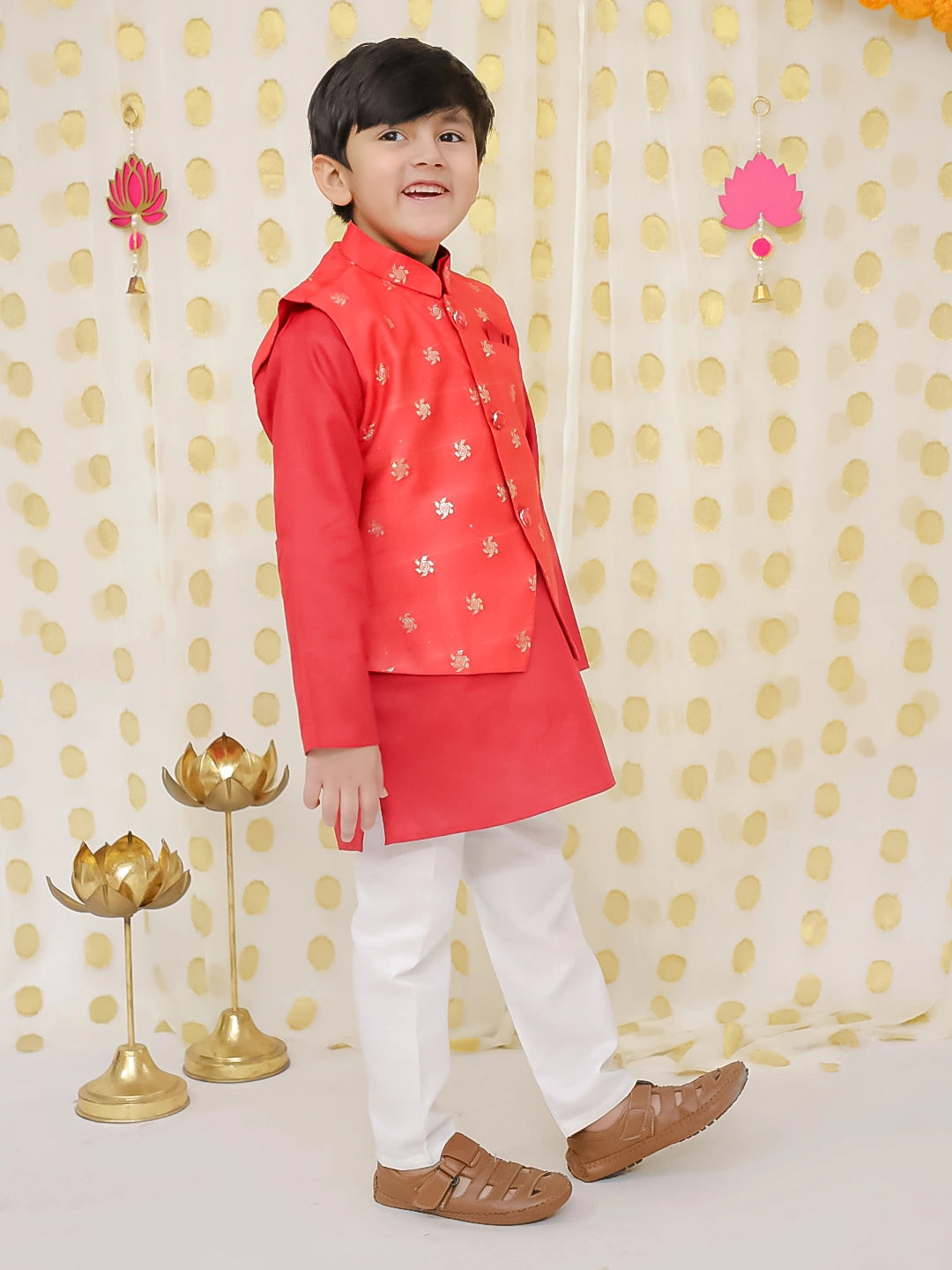 BownBee Jacquard Jacket with Full Sleeve Cotton Kurta Pajama for Boys