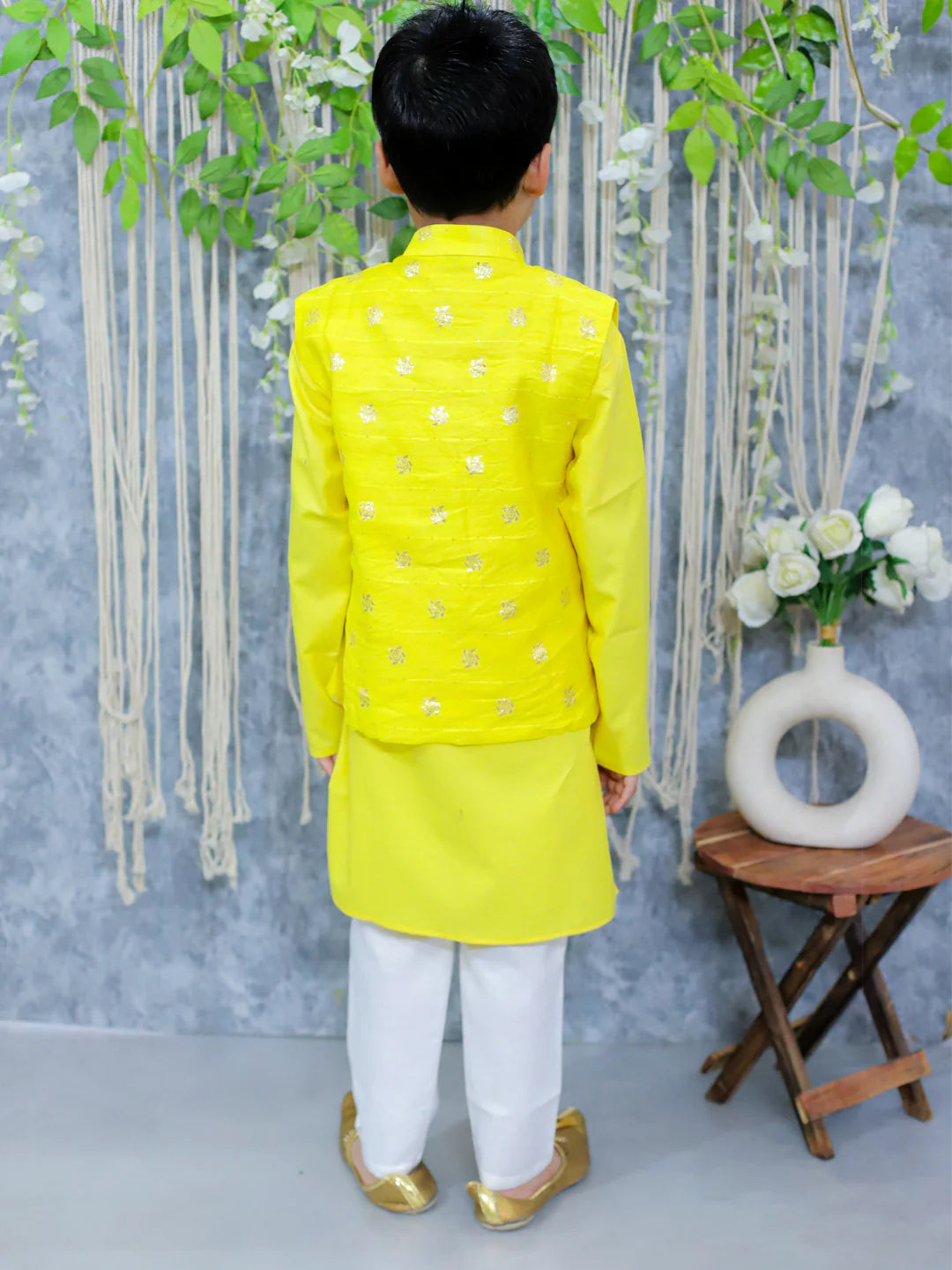 BownBee Jacquard Jacket with Full Sleeve Cotton Kurta Pajama for Boys