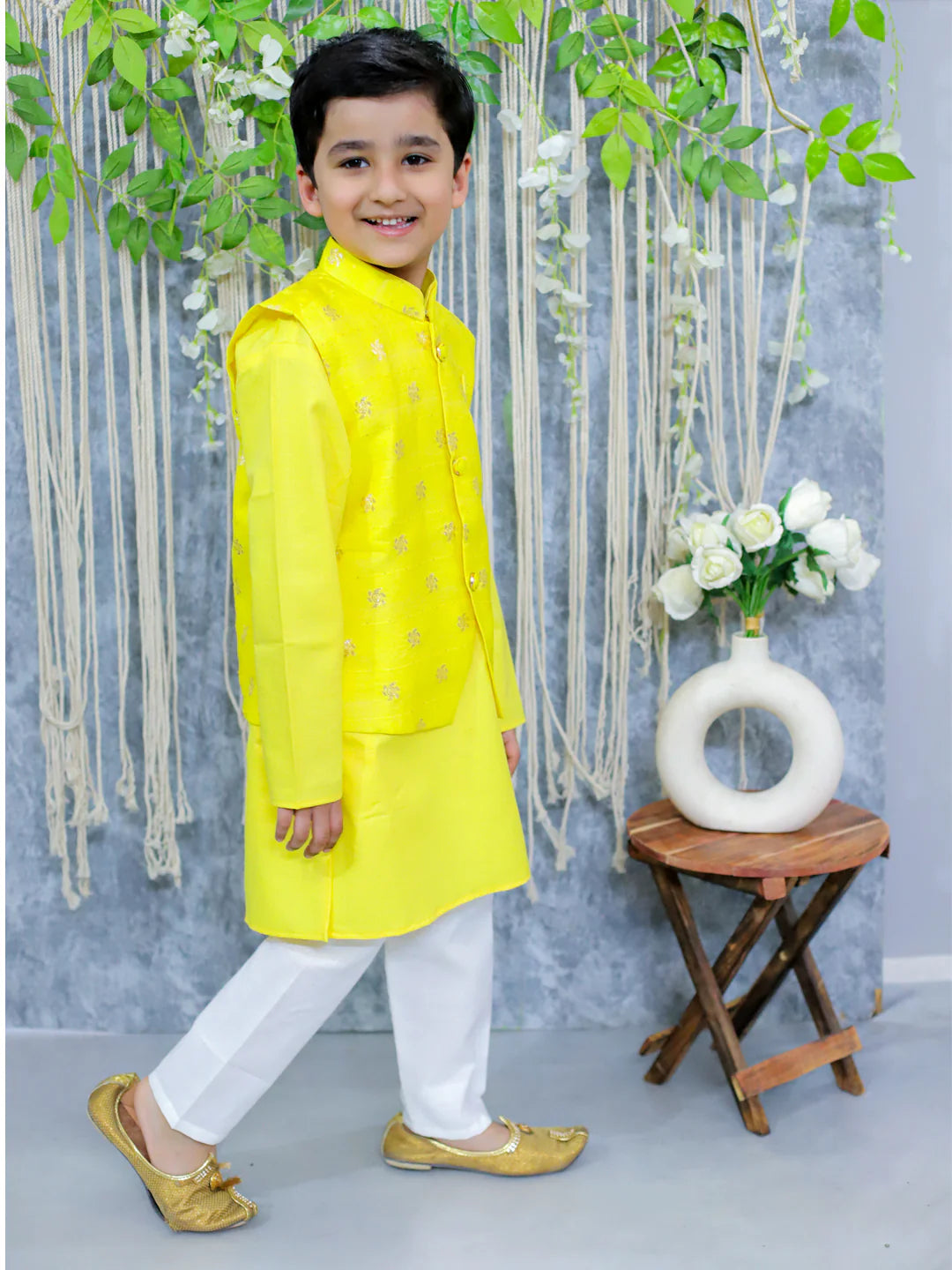 BownBee Jacquard Jacket with Full Sleeve Cotton Kurta Pajama for Boys