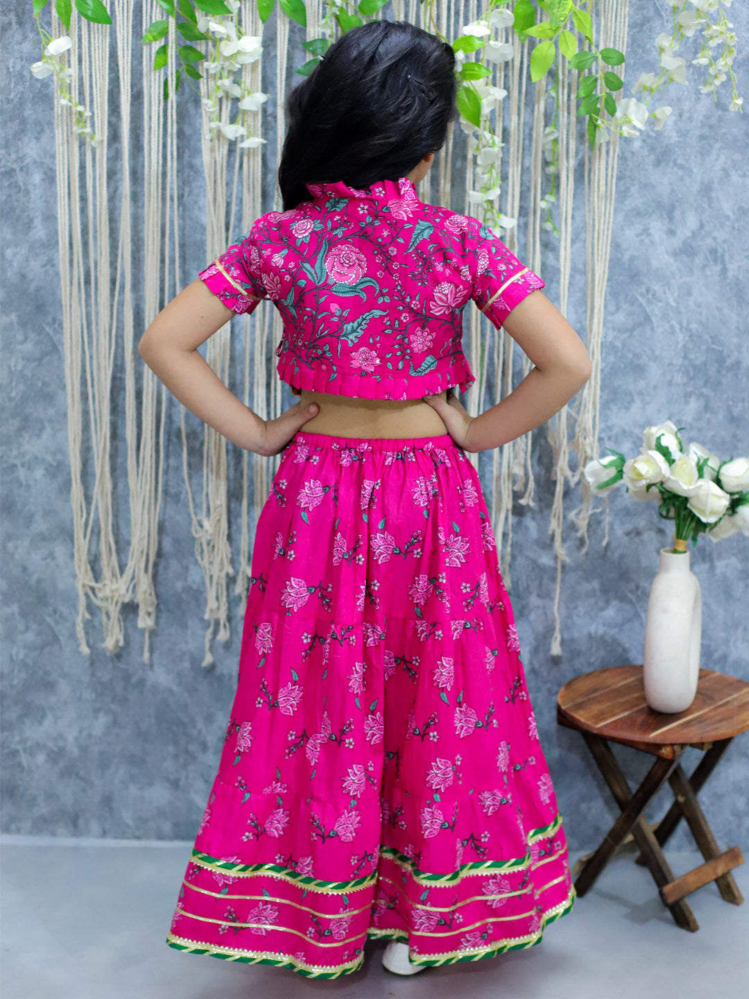 BownBee Pure Cotton Front Open Choli with Lehenga - Pink