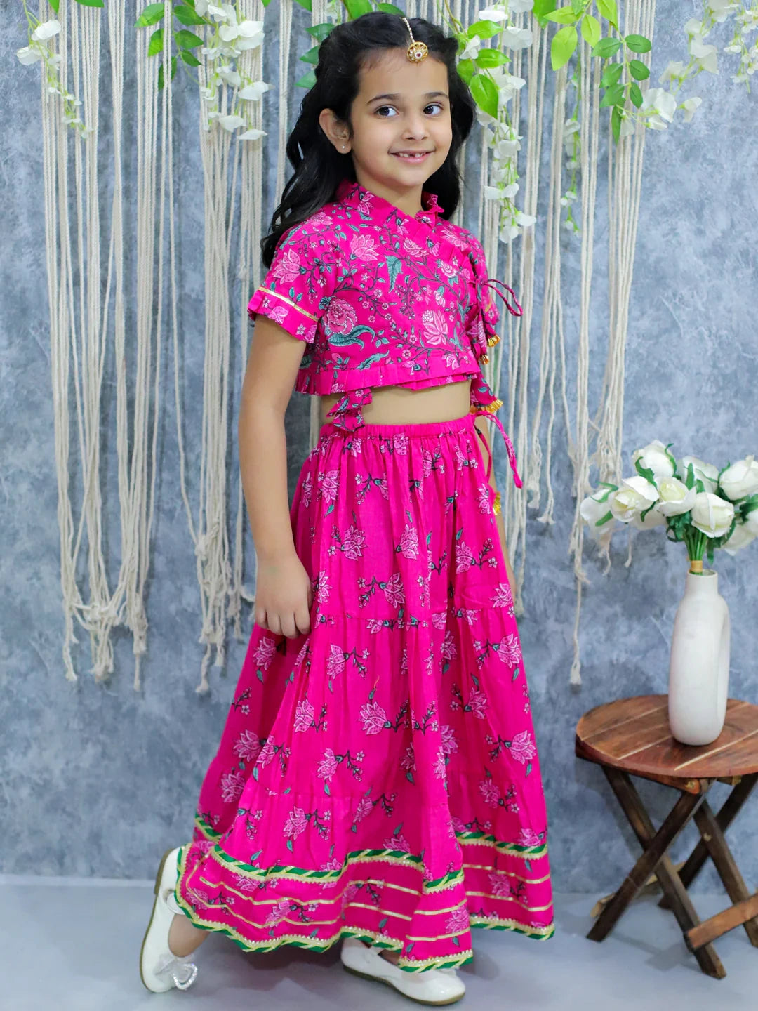 BownBee Pure Cotton Front Open Choli with Lehenga