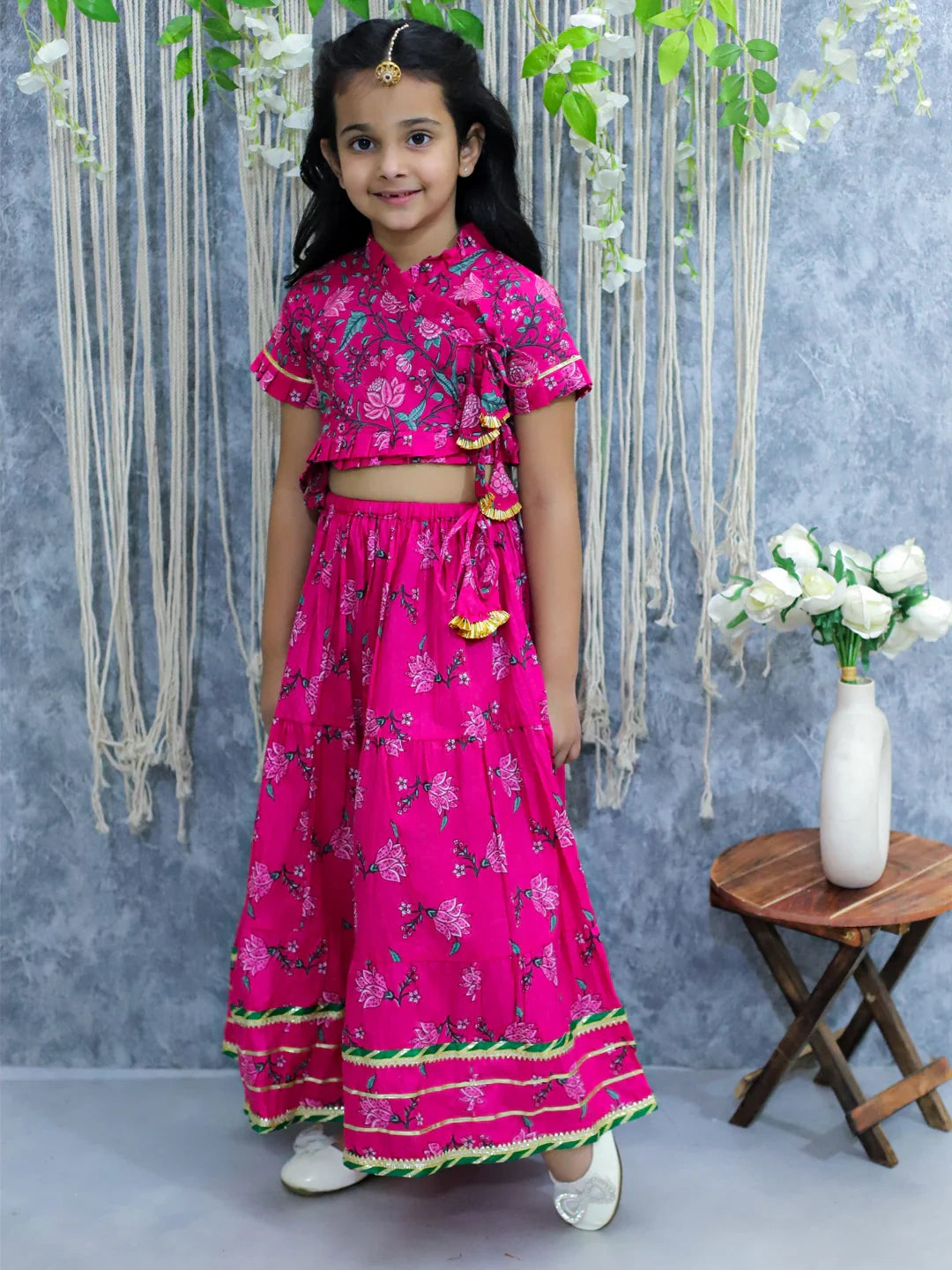BownBee Pure Cotton Front Open Choli with Lehenga
